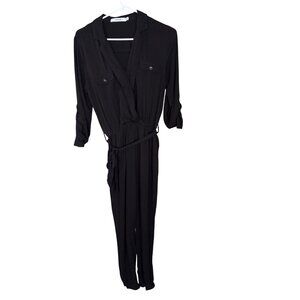 Black Long-Sleeve Wrap Jumpsuit With Belt By JustFab Size S